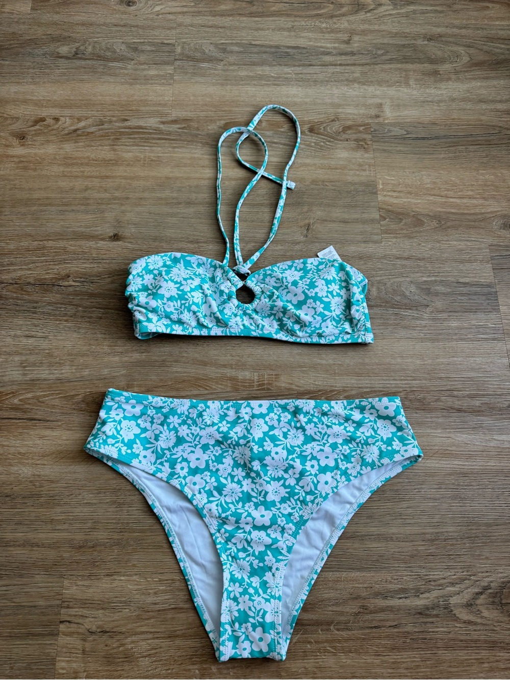 Cupshe Teal Floral Bandeau Bikini Set